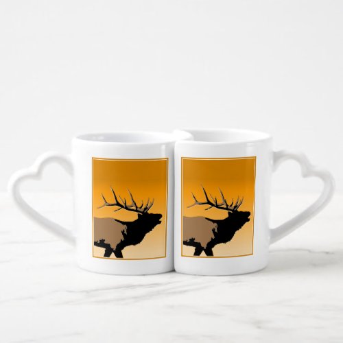 Bugling Bull Elk at Sunset Original Wildlife Art Coffee Mug Set