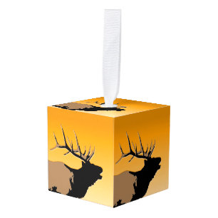 Bugling Bull Elk at Sunset Original Wildlife Art Cube Ornament