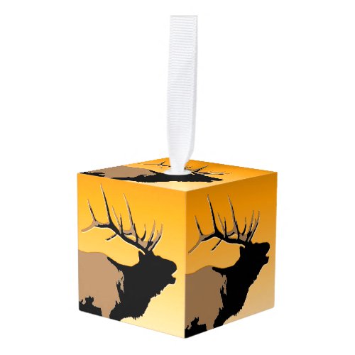 Bugling Bull Elk at Sunset Original Wildlife Art Cube Ornament