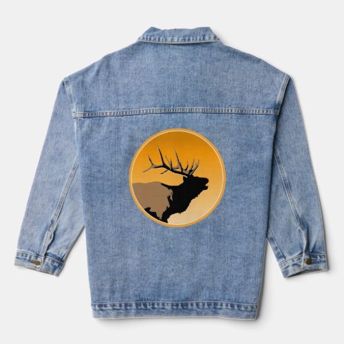 Bugling Bull Elk at Sunset Original Wildlife Art Denim Jacket