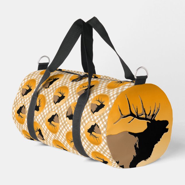 Bugling Bull Elk at Sunset Original Wildlife Art Duffle Bag (Left Corner)
