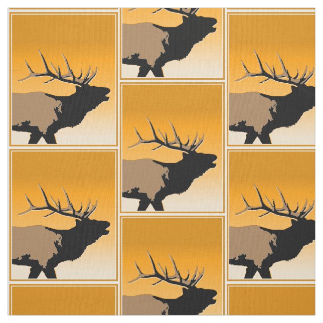 Bugling Bull Elk at Sunset Original Wildlife Art Fabric (Swatch)