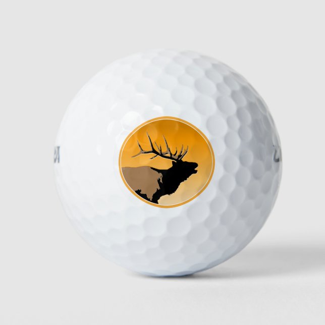 Bugling Bull Elk at Sunset Original Wildlife Art Golf Balls (Front)