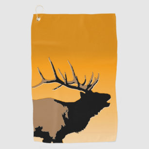 Bugling Bull Elk at Sunset Original Wildlife Art Golf Towel