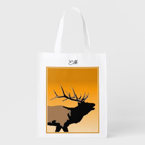 Bugling Bull Elk at Sunset Original Wildlife Art Grocery Bag