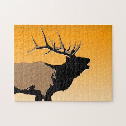 Bugling Bull Elk at Sunset Original Wildlife Art Jigsaw Puzzle
