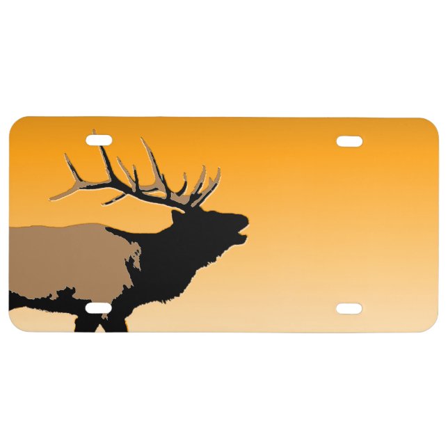 Bugling Bull Elk at Sunset Original Wildlife Art License Plate (Front)