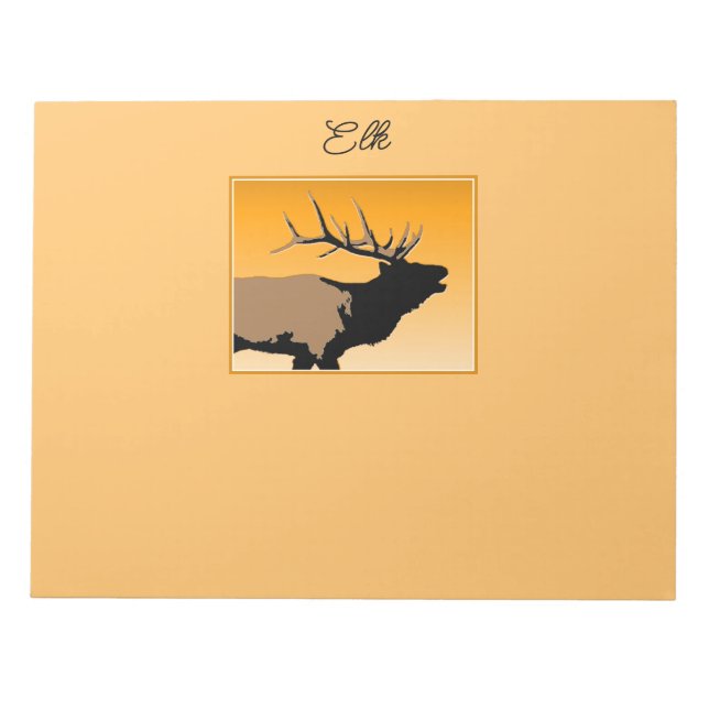Bugling Bull Elk at Sunset Original Wildlife Art Notepad (Front)
