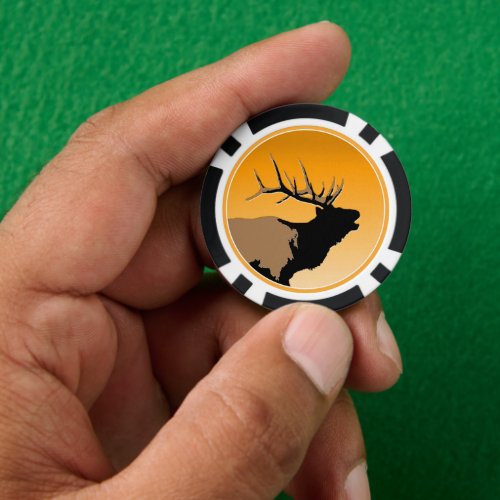 Bugling Bull Elk at Sunset Original Wildlife Art Poker Chips