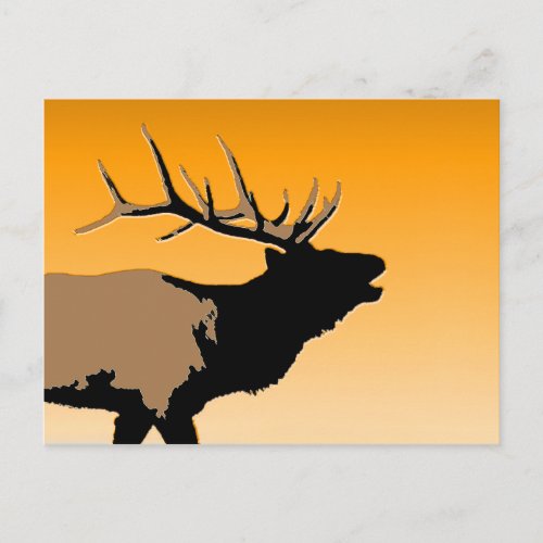 Bugling Bull Elk at Sunset Original Wildlife Art Postcard