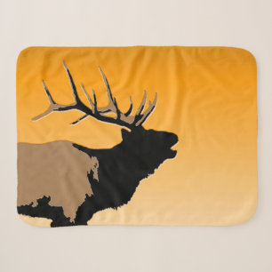 Bugling Bull Elk at Sunset Original Wildlife Art Sherpa Blanket