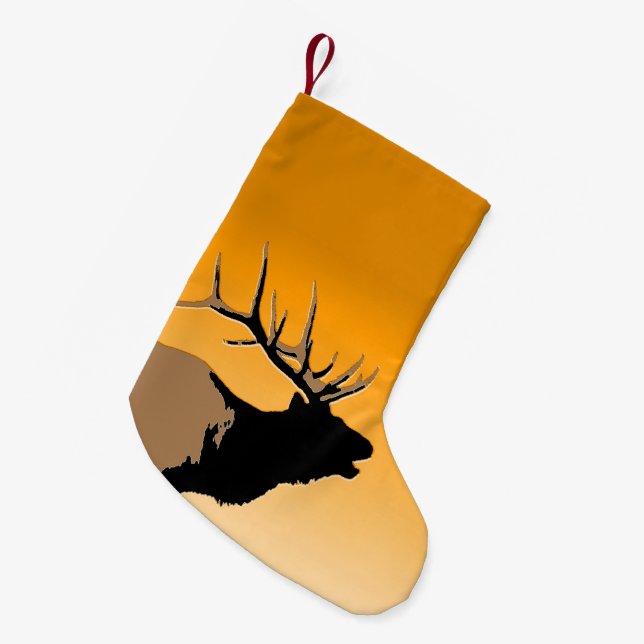 Bugling Bull Elk at Sunset Original Wildlife Art Small Christmas Stocking (Front (Hanging))