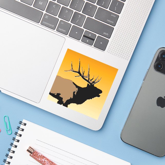 Bugling Bull Elk at Sunset Original Wildlife Art Sticker (Laptop w/ iPhone)