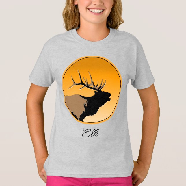 Bugling Bull Elk at Sunset Original Wildlife Art T-Shirt (Front)