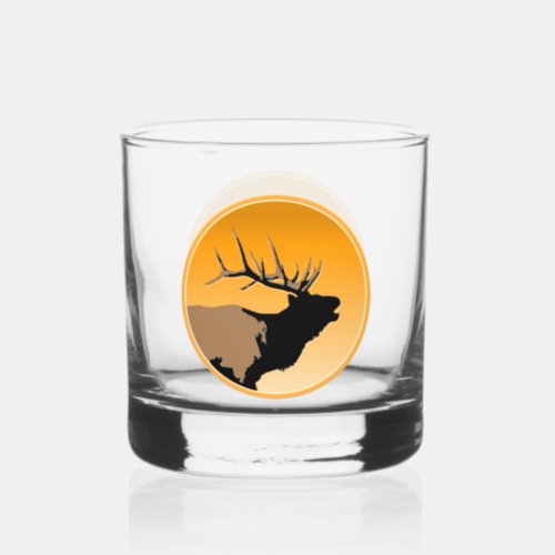 Bugling Bull Elk at Sunset Original Wildlife Art Whiskey Glass