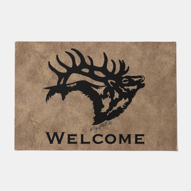Bugling Bull Elk Doormat (Front)
