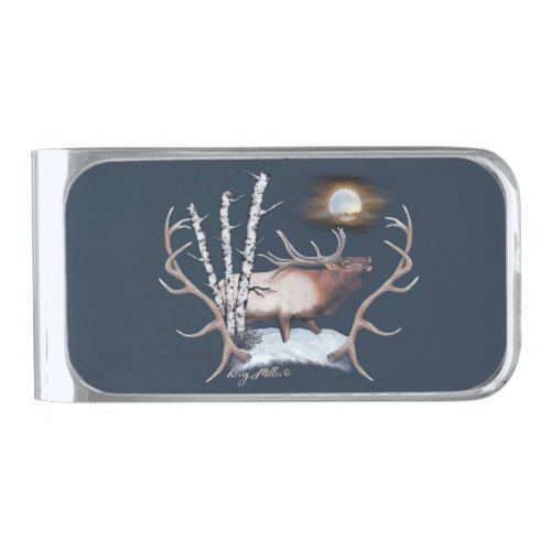 Bugling Bull Elk Silver Finish Money Clip