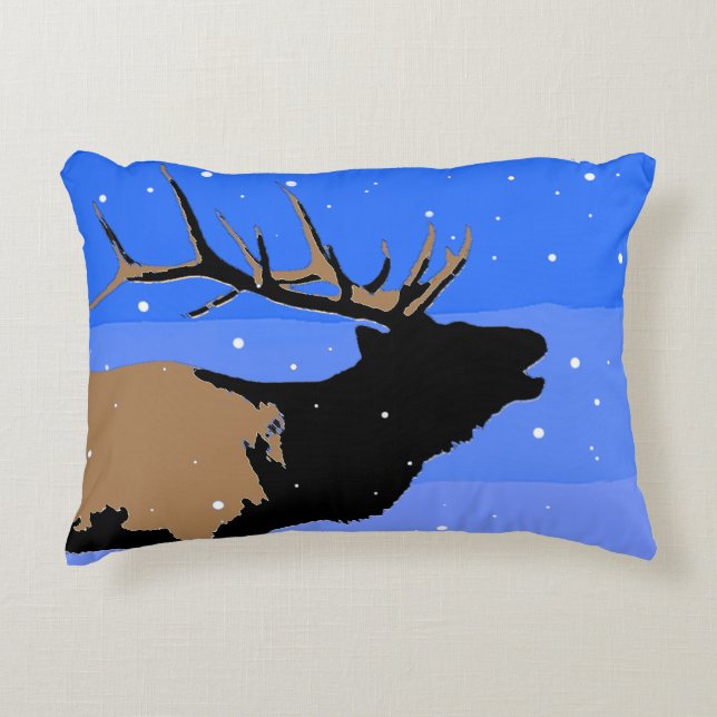 Bugling Elk in Winter  - Original Wildlife Art Accent Pillow (Front)