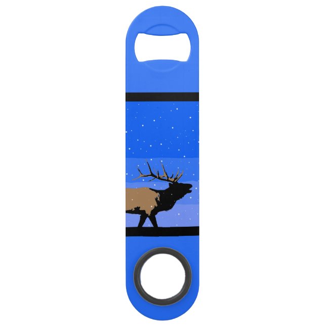 Bugling Elk in Winter  - Original Wildlife Art Bar Key (Back)