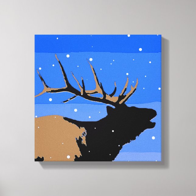 Bugling Elk in Winter  - Original Wildlife Art Canvas Print (Front)
