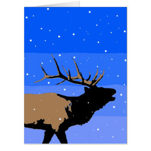Bugling Elk in Winter - Original Wildlife Art Card