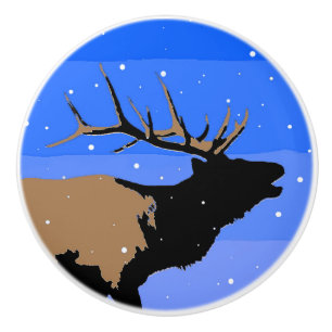 Bugling Elk in Winter - Original Wildlife Art Ceramic Knob
