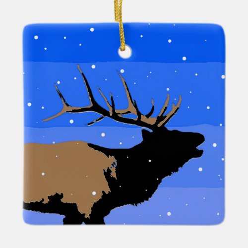 Bugling Elk in Winter  _ Original Wildlife Art Ceramic Ornament