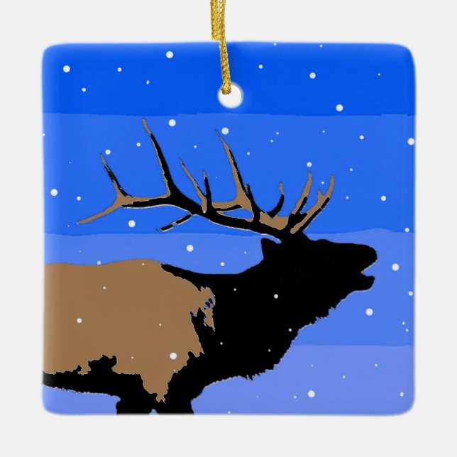 Bugling Elk in Winter  - Original Wildlife Art Ceramic Ornament (Front)