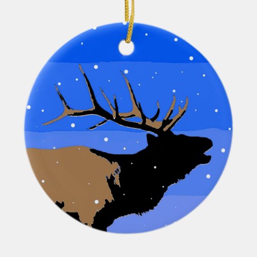 Bugling Elk in Winter  _ Original Wildlife Art Ceramic Ornament