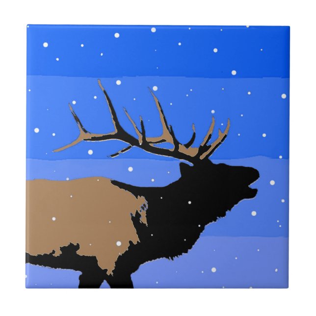 Bugling Elk in Winter  - Original Wildlife Art Ceramic Tile (Front)