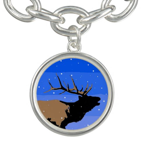 Bugling Elk in Winter  _ Original Wildlife Art Charm Bracelet