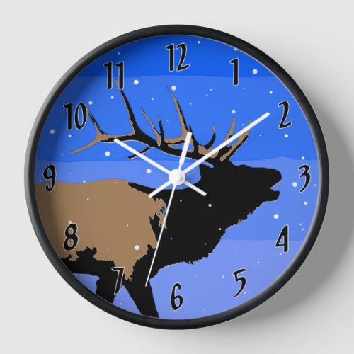 Bugling Elk in Winter  _ Original Wildlife Art Clock