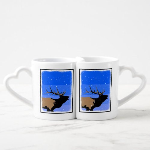 Bugling Elk in Winter  _ Original Wildlife Art Coffee Mug Set
