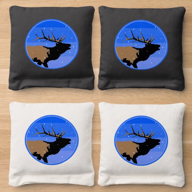 Bugling Elk in Winter  - Original Wildlife Art Cornhole Bags (Wood)