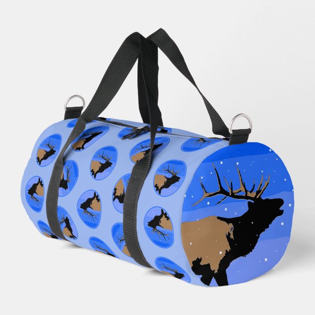 Bugling Elk in Winter  - Original Wildlife Art Duffle Bag (Left Corner)