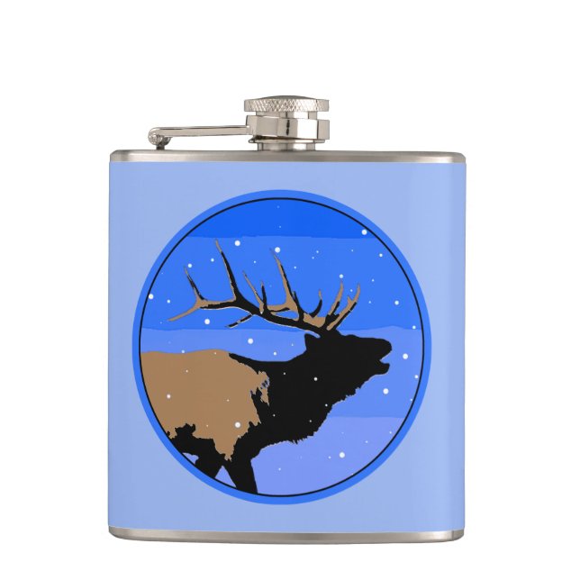 Bugling Elk in Winter  - Original Wildlife Art Flask (Front)