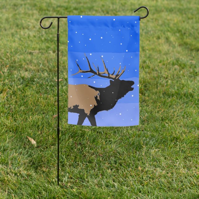 Bugling Elk in Winter  - Original Wildlife Art Garden Flag (In SItu)