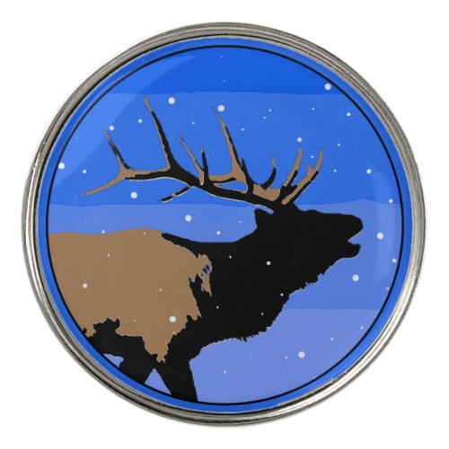 Bugling Elk in Winter  _ Original Wildlife Art Golf Ball Marker