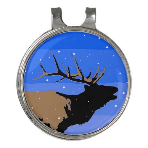 Bugling Elk in Winter  _ Original Wildlife Art Golf Hat Clip