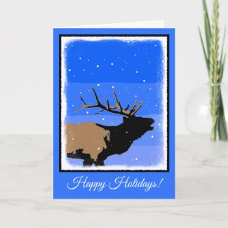 Bugling Elk in Winter  - Original Wildlife Art Holiday Card