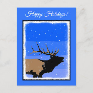 Bugling Elk in Winter - Original Wildlife Art Holiday Postcard