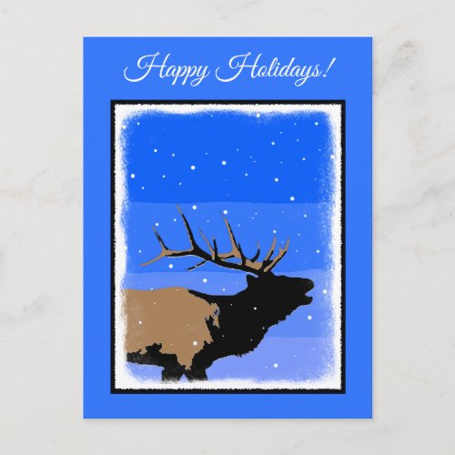 Bugling Elk in Winter  _ Original Wildlife Art Holiday Postcard