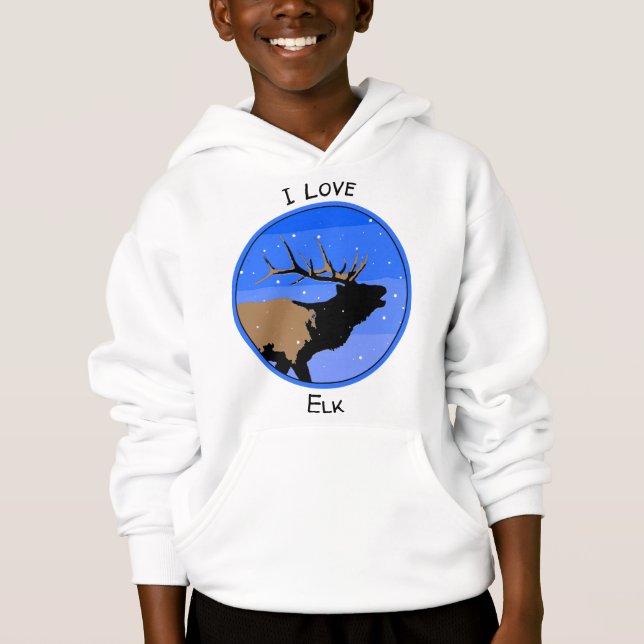 Bugling Elk in Winter  - Original Wildlife Art Hoodie (Front)