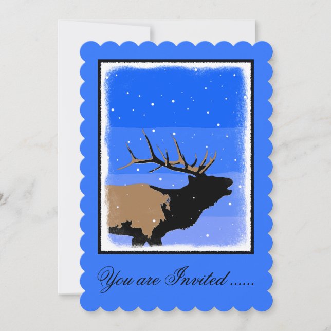 Bugling Elk in Winter  - Original Wildlife Art Invitation (Front)