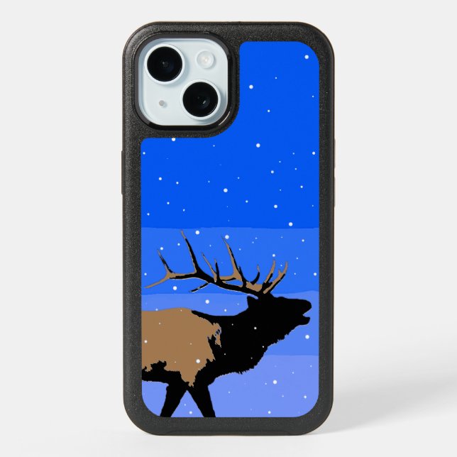 Bugling Elk in Winter  - Original Wildlife Art iPhone 15 Case (Back)