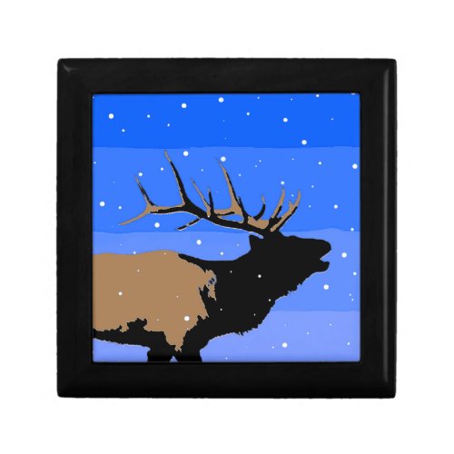 Bugling Elk in Winter  _ Original Wildlife Art Jewelry Box