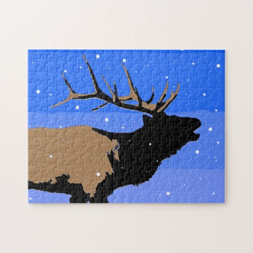 Bugling Elk in Winter  _ Original Wildlife Art Jigsaw Puzzle