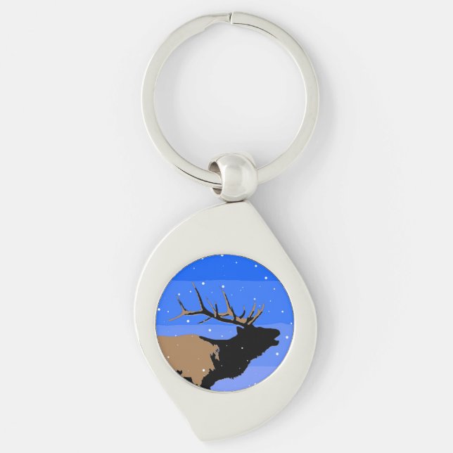 Bugling Elk in Winter  - Original Wildlife Art Keychain (Front)
