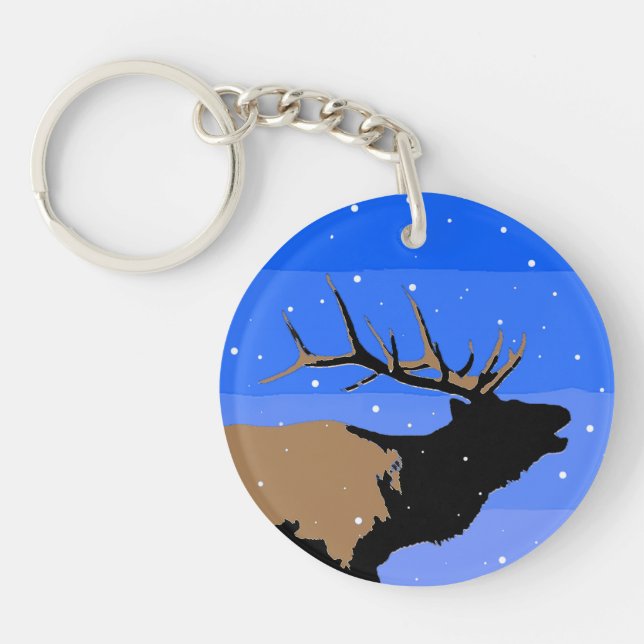 Bugling Elk in Winter  - Original Wildlife Art Keychain (Front)