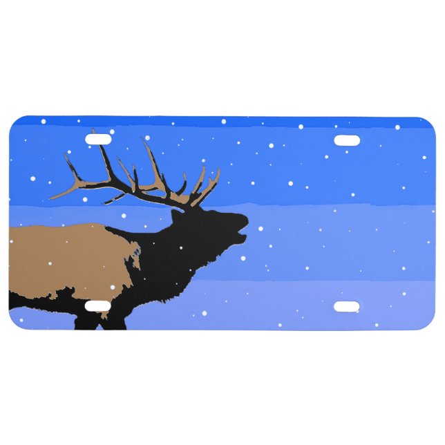 Bugling Elk in Winter  - Original Wildlife Art License Plate (Front)